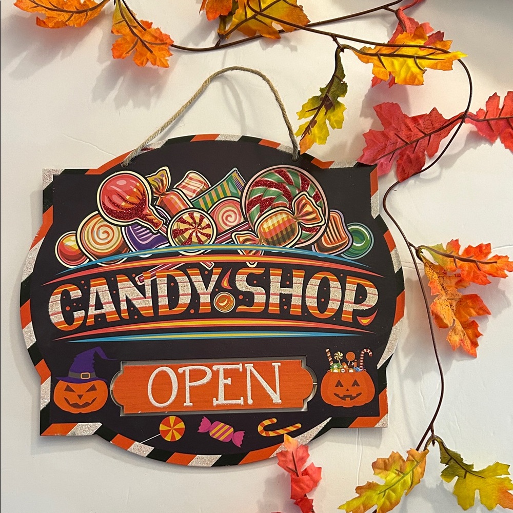Halloween Candy Shop Sign with OPEN & CLOSED options NEW Orange Black
